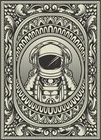 astronaute d'illustration sur le cadre d'ornement vintage vecteur