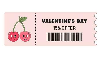 valentines journée coupon. Valentin vente, spécial des offres, remises coupons pour achats, cadeaux, Restaurants, cinémas, les cafés. l'amour billet, remise dans sensationnel rétro style. vecteur