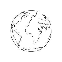 Terre globe monde carte continu un ligne dessin. Terre globe main tiré insigne. Stock vecteur illustration
