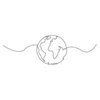 Terre globe monde carte continu un ligne dessin. Terre globe main tiré insigne. Stock vecteur illustration