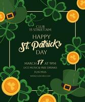 Saint patrick's journée fête affiche illustration avec trèfle, pièces de monnaie, et chapeau. il est une vecteur illustration