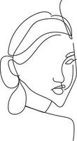 femme ligne art, fleur tête féminin illustration, femme visage avec fleurs doubler, minimaliste logo, ligne dessin, la nature biologique produits de beauté se maquiller, vecteur