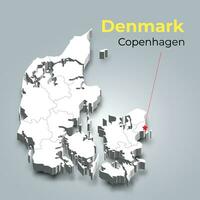 Danemark 3d carte avec les frontières de Régions et ses Capitale vecteur
