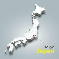 Japon 3d carte avec les frontières de Régions et ses Capitale vecteur