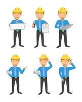 construction équipage collection - vibrant bleu t-shirts et Jaune casques vecteur paquet - 6 paquets pour ingénierie projets et bâtiment des illustrations
