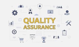 qa concept d'assurance qualité avec jeu d'icônes avec grand mot vecteur