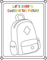 vecteur coloration image de école sac