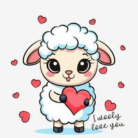 dessin animé mouton en portant cœur. je laineux l'amour toi. vecteur