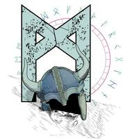 runique alphabet T-shirt conception. runique lettre appelé mannaz suivant à une déchue viking casque. vecteur