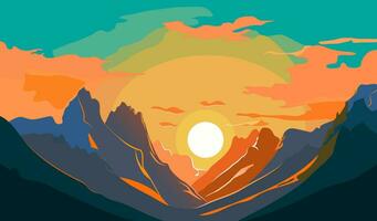 Montagne paysage à lever du soleil vecteur illustration