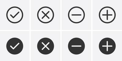 vérifier marque et traverser symbole icône vecteur. plus et moins symbole icône vecteur illustration