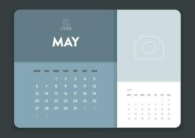 Créatif minimal affaires mensuel 2024 calendrier modèle vecteur. bureau, mur calendrier pour imprimer, numérique calendrier ou planificateur. la semaine début sur lundi. annuel calendrier disposition conception éléments. 5 peut. vecteur