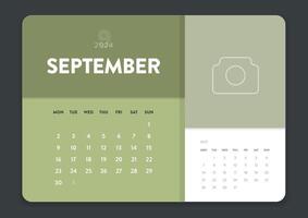 Créatif minimal affaires mensuel 2024 calendrier modèle vecteur. bureau, mur calendrier pour imprimer, numérique calendrier ou planificateur. la semaine début sur lundi. annuel calendrier disposition conception éléments. 09 septembre. vecteur