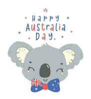 content Australie journée koala visage avec drapeau arc. adorable animal célébrer australien nation journée dessin animé main dessin. vecteur