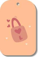 Célibataire main dessiner Valentin étiquettes, insigne isolé sur marque blanche avec fermer à clé et cœurs. étiquette dans griffonnage style. pêche duvet, beige, rose et rouge couleurs. vecteur