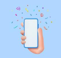 3d mobile intelligent téléphone avec fête confettis vecteur