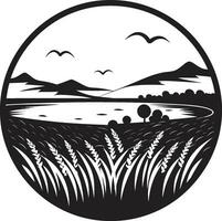 riz champ rêverie iconique emblème conception fertile horizon logo vecteur conception