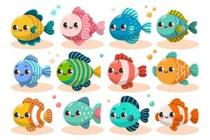 ensemble de mignonne peu mer des poissons vecteur