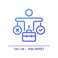 2d pixel parfait pente décision fabrication icône, isolé vecteur, mince ligne violet illustration représentant doux compétences. vecteur