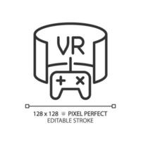 2d pixel parfait modifiable noir virtuel réalité icône, isolé Facile vecteur, mince ligne illustration représentant vr, ar et m. vecteur