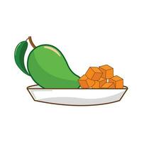 mangue tranche avec mangue dans assiette illustration vecteur