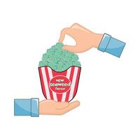 pop corn vert dans main illustration vecteur