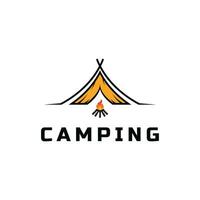 camping logo conception idée avec feu de camp vecteur