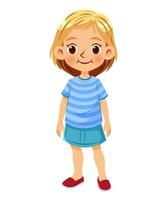vecteur illustration dessin animé de une mignonne fille permanent et souriant tandis que habillé dans coloré et décontractée vêtements
