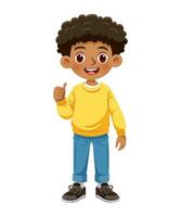 vecteur illustration dessin animé de une mignonne garçon permanent et souriant dans coloré et décontractée vêtements