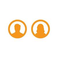 une vecteur illustration représentant Masculin et femelle visage silhouettes ou Icônes, portion comme Orange avatars ou profils pour inconnue ou anonyme personnes.