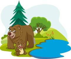 vecteur illustration de mère ours et bébé ours