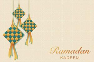 Ramadan kareem salutation carte avec pendaison lanternes vecteur