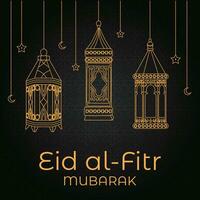 eid mubarak salutation carte avec lanternes et mosquée Contexte vecteur