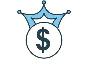 couronne avec dollar icône. icône en relation à financier Succès et royalties. plat ligne icône style. affaires élément illustration vecteur