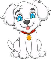 dessin animé illustration de une mignonne blanc chien séance vecteur