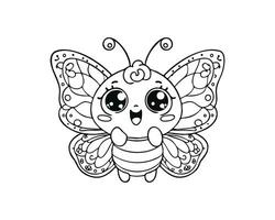 mignonne dessin animé de papillon illustration pour coloration livre. contour ligne art. imprimable conception. isolé blanc Contexte vecteur