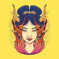 le geisha avec oni masque illustration vecteur