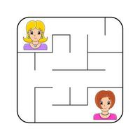 labyrinthe carré simple pour les tout-petits. avec des personnages de dessins animés mignons. isolé sur fond blanc. illustration vectorielle. vecteur