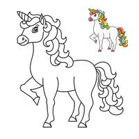 jolie licorne. cheval de fée magique. page de livre de coloriage pour les enfants. style de bande dessinée. illustration vectorielle isolée sur fond blanc. vecteur