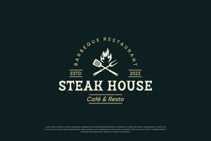 steak loger, barbecue et gril logo conception. rétro étiquette pour restaurant. vecteur