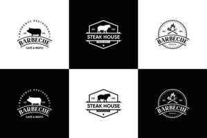 ensemble de ancien étiquette steak loger, barbecue logo conception pour restaurant ou Viande magasin. vecteur