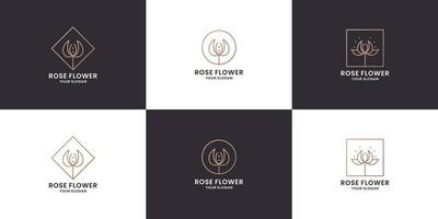 luxe monogramme Rose fleur logo conception pour fleuriste et marque identité vecteur