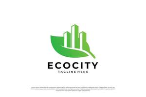 Créatif éco ville logo conception, bâtiment combiner avec feuille modèle. vecteur