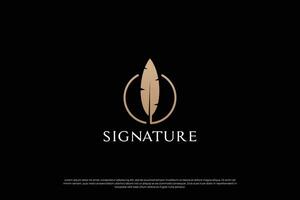 d'or penne Signature logo conception. plume stylo logo modèle. vecteur