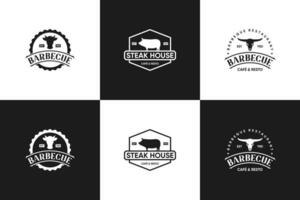 ensemble de ancien étiquette steak loger, barbecue logo conception pour restaurant ou Viande magasin. vecteur