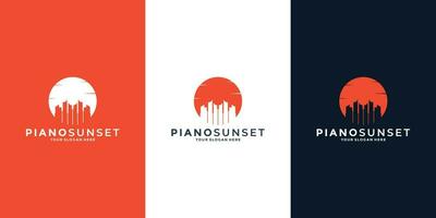 piano le coucher du soleil logo conception inspiration pour votre musicien ou affaires vecteur