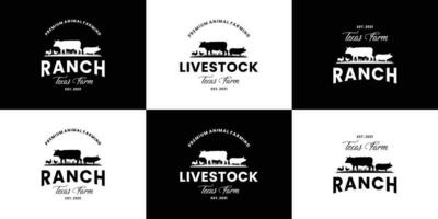 ensemble de rétro bétail logo conception pour ranch vecteur