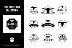collection de ancien longhorn buffle, vache, taureau logo conception pour ranch vecteur