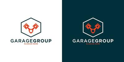 mécanicien groupe, atelier groupe, logo conception avec hexagone pour votre affaires ora communauté vecteur