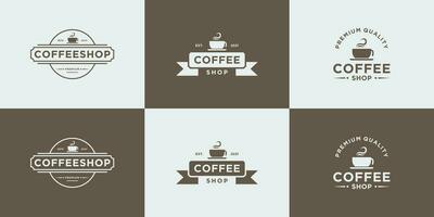 ensemble de rétro café magasin. café magasin logo conception ancien avec ruban vecteur